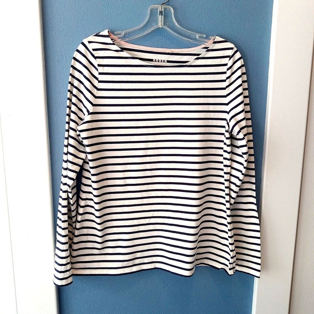 Boden Size 10 US or 14 UK Breton Boatneck Top Long Sleeve Striped Tee